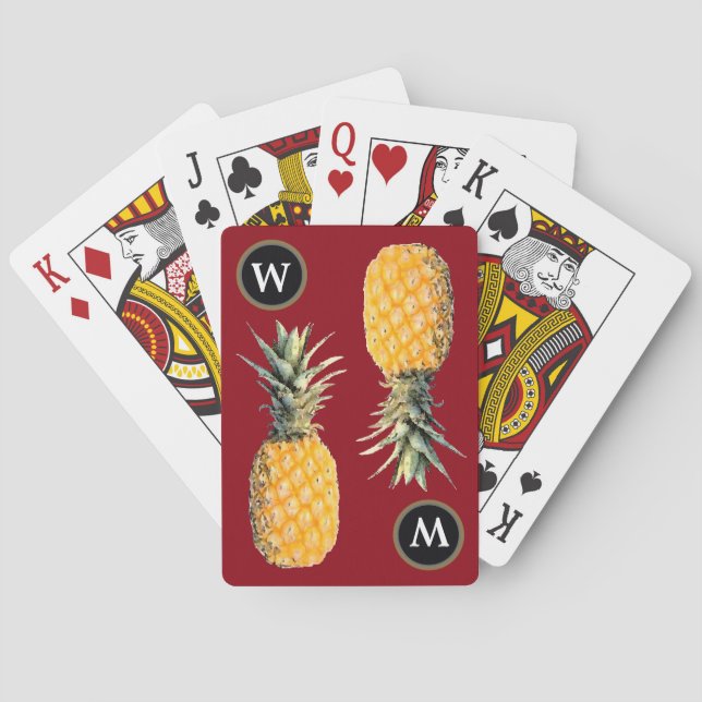Jeu De Cartes ananas initial personnalisé / jaune (dos)