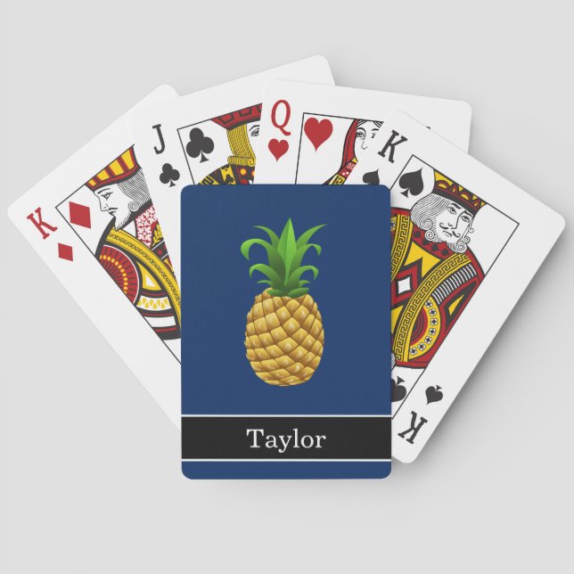 Jeu De Cartes Ananas sur bleu-foncé avec le nom (dos)