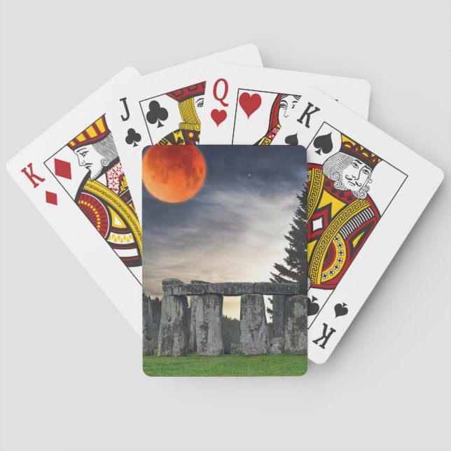 Jeu De Cartes Ancien Stonehenge et Pleine lune rouge mystique (dos)