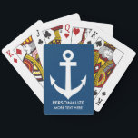 Jeu De Cartes Ancrage marin bleu marine personnalisé jouer carte<br><div class="desc">Carte d'ancrage marine bleu marine personnalisée. Cadeau personnalisé ou faveur de fête pour Anniversaire, mariage, douche nuptiale, anniversaire, retraite, affaires etc. Ajoutez votre nom, nom de famille, monogramme, date mariage, citation amusante, etc. Accessoire amusant pour capitaine de navire, marin, joueurs, couple marié, invités, enfants etc. Jeu à thème maritime /...</div>