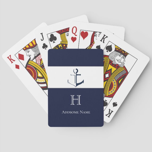 Jeu De Cartes Ancre Bleue Marine Côtière Monogramme Jeu (dos)
