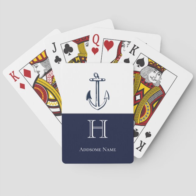 Jeu De Cartes Ancre Bleue Marine Côtière Monogramme Jeu (dos)