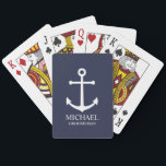 Jeu De Cartes Ancre Bleue marine Nautique Groomsmen personnalisé<br><div class="desc">Nautique Personnalisé Groomsmen Cadeau Ce design présente une ancre blanche et le nom de toiletteur personnalisé avec titre en blanc classique serif style police sur arrière - plan bleu marine. Aussi parfait pour le meilleur homme,  père de la mariée et plus.</div>