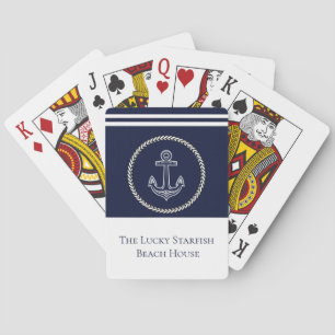 Jeu De Cartes Ancre bleue marine Nom du monogramme côtier