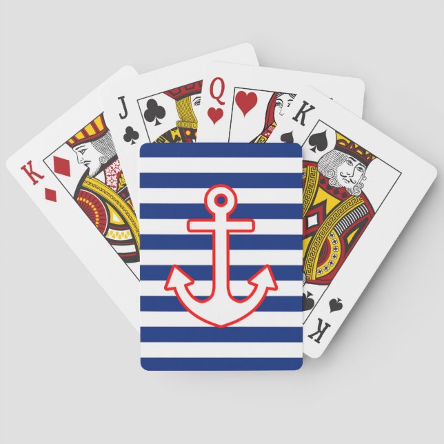 Jeu De Cartes Ancre de style nautique sur les bandes (dos)