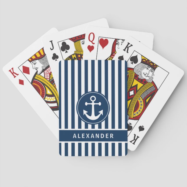 Jeu De Cartes Ancre nautique avec corde Marine Blue Stripes (dos)