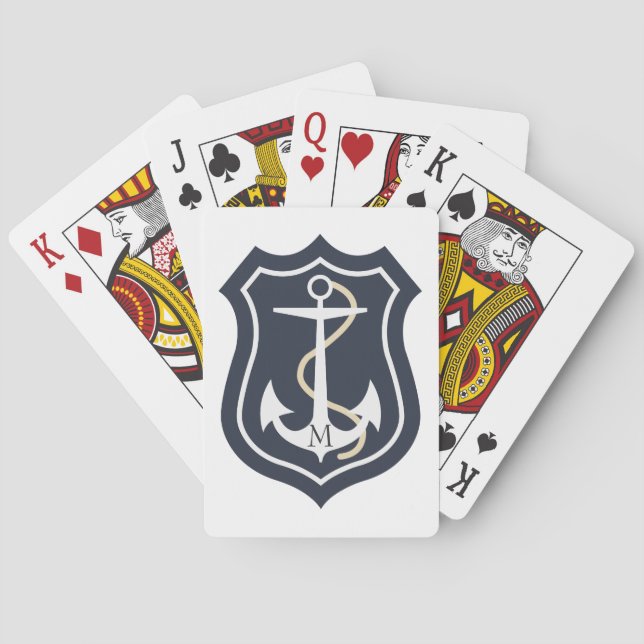 Jeu De Cartes Ancre nautique blanc monogramme (dos)
