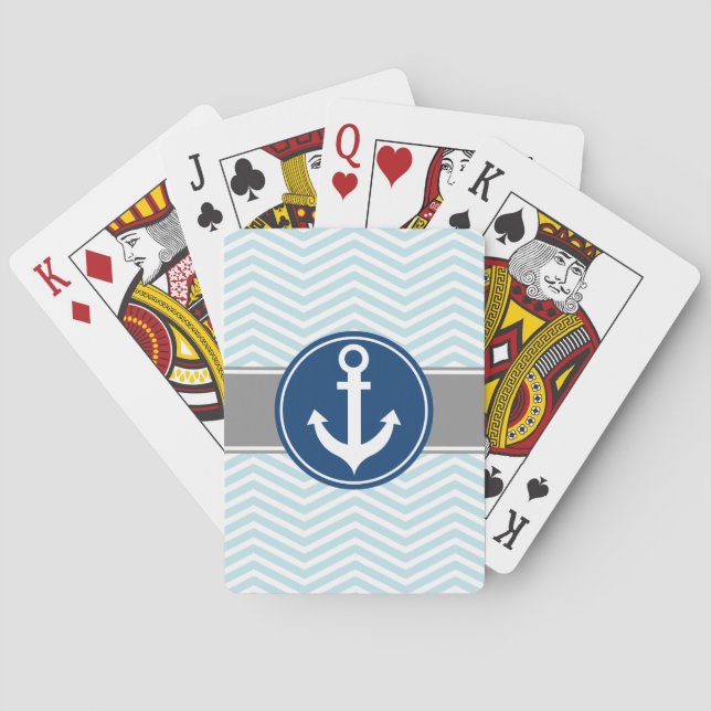 Jeu De Cartes Ancre nautique bleu poudre Chevron (dos)