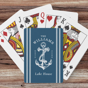 Jeu De Cartes Ancre nautique Maison de lac Marine Bleu