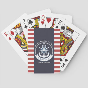 Jeu De Cartes Ancre nautique, Roue, Bleu marine, Bandes rouges