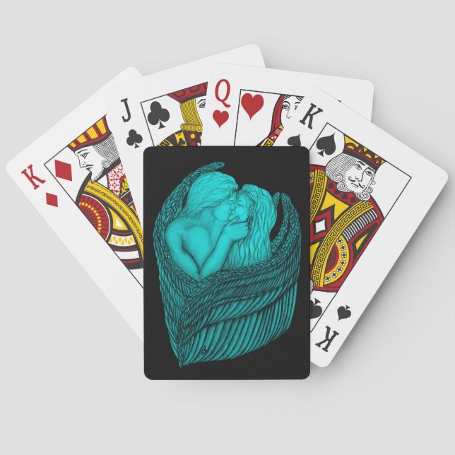 Jeu De Cartes Angels Kissing, noir et vert Design (dos)