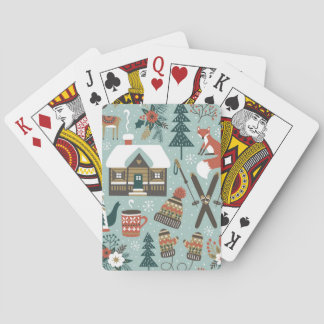 Jeu De Cartes Animaux forestiers : Hiver Vintage sans couture.
