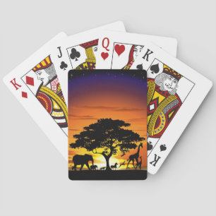 Jeu De Cartes Animaux sauvages sur Savannah coucher de soleil jo