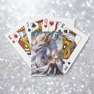 Jeu De Cartes Anime Girl and White and Gold Dragon Monogrammé