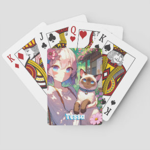 Jeu De Cartes Anime Girl et chat siamois