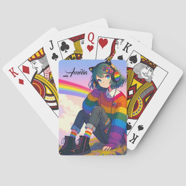 Jeu De Cartes Anime Girl Rainbow Sweat personnalisé (dos)