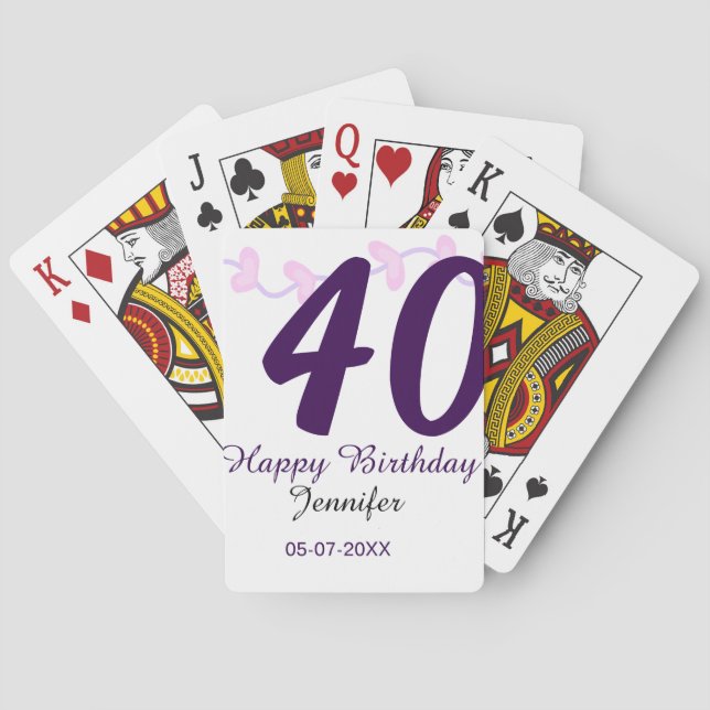 Jeu De Cartes anniversaire 40 ans nom date année épingle florale (dos)