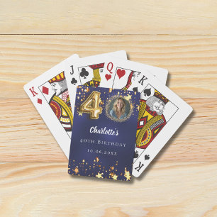 Jeu De Cartes anniversaire 40 ans photo étoiles bleue marine or