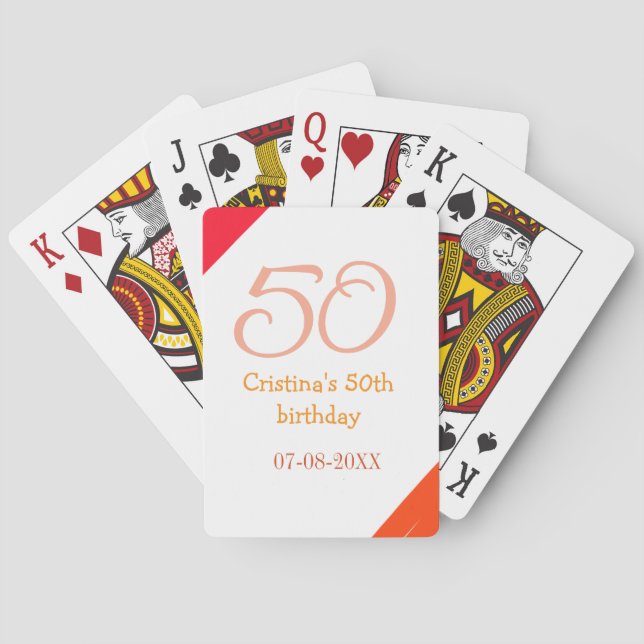 Jeu De Cartes anniversaire 50 ans orange rouge ajouter nom date  (dos)