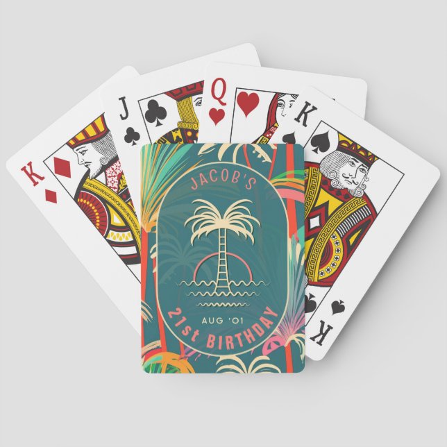 Jeu De Cartes Anniversaire Plage palmier tropical Plage d'arbre  (dos)