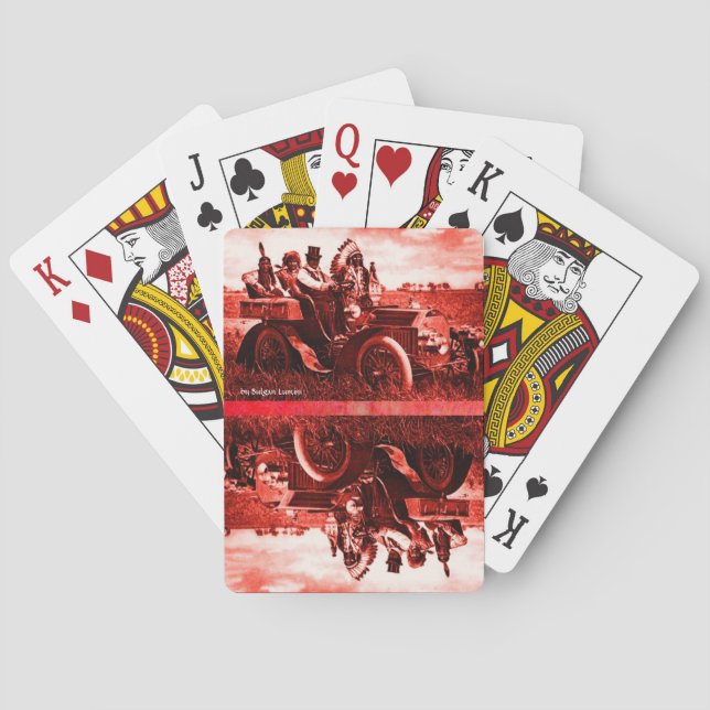 JEU DE CARTES APACHES ET GERONIMO CONDUISANT UNE VOITURE À MOTEU (dos)