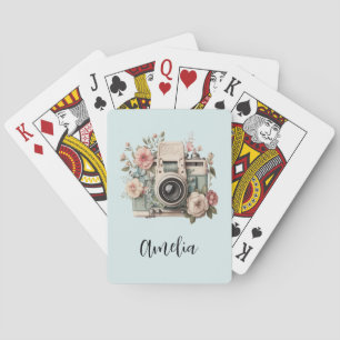 Jeu De Cartes Appareil photo avec image rétro pastel de fleurs