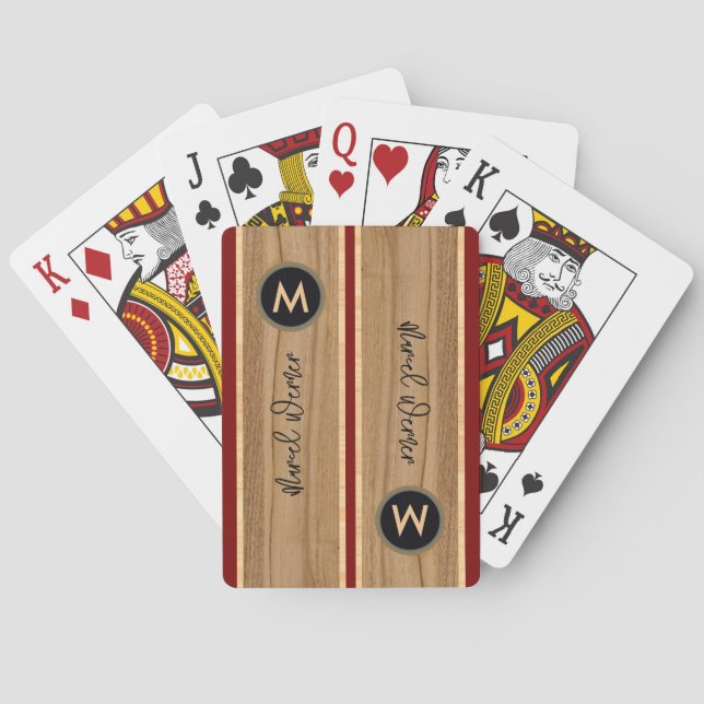 Jeu De Cartes Apparence moderne en bois monogramme (dos)
