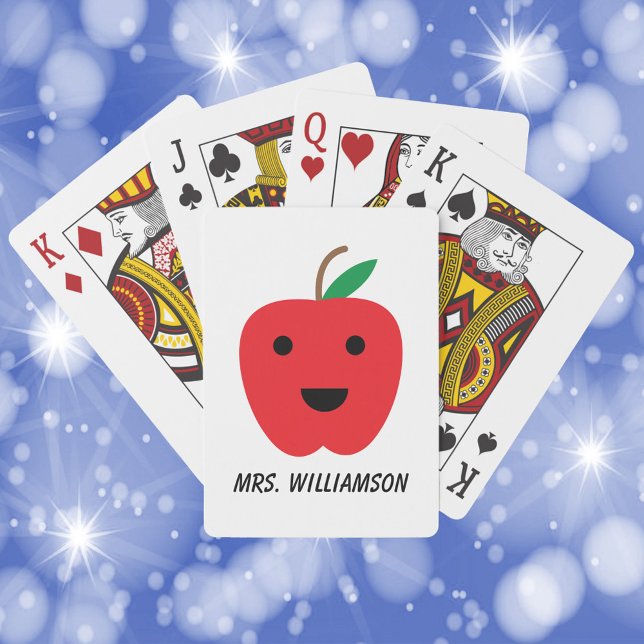Jeu De Cartes Apple mignon rouge Kawaii Personnaliser (Playing cards with a cute kawaii red apple and text that can be customized!)