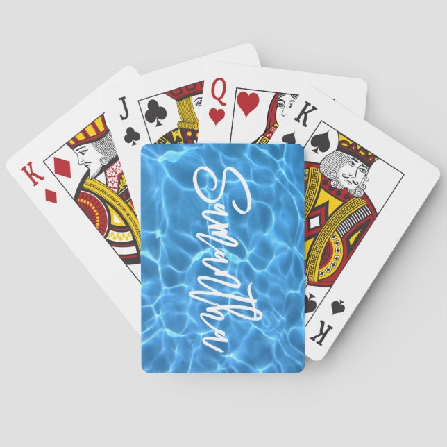 Jeu De Cartes Aqua Blue Pool Brush Script personnalisé (dos)