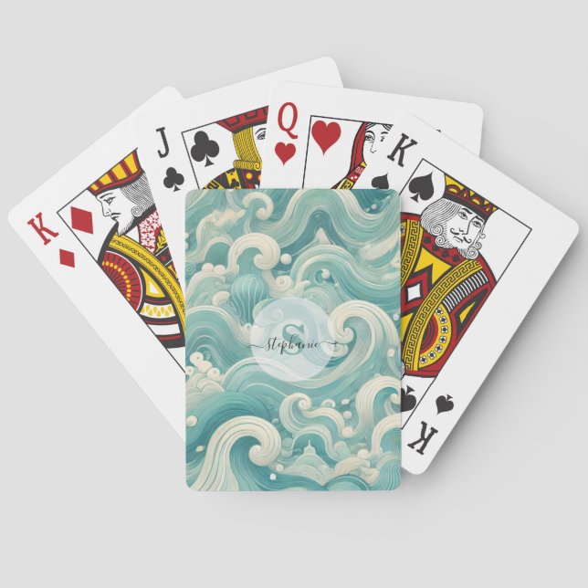 Jeu De Cartes Aqua Blue & White Wave Abstraite - Art moderne Flu (dos)