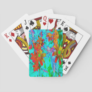Jeu De Cartes Aqua Tropical avec Fleurs Jaunes et Orange