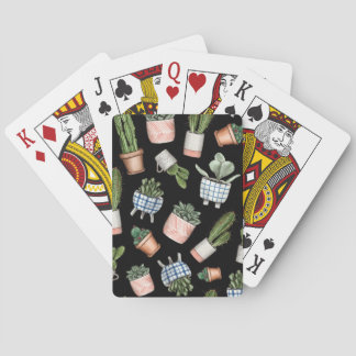 Jeu De Cartes Aquarelle Accueil Plante Noir sans couture