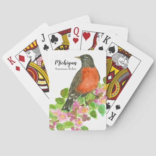 Jeu De Cartes Aquarelle américaine Robin Bird Apple Blossom (dos)