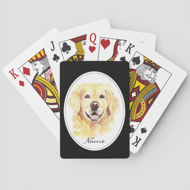 Jeu De Cartes Aquarelle avec Golden Retriever nom personnalisé (dos)