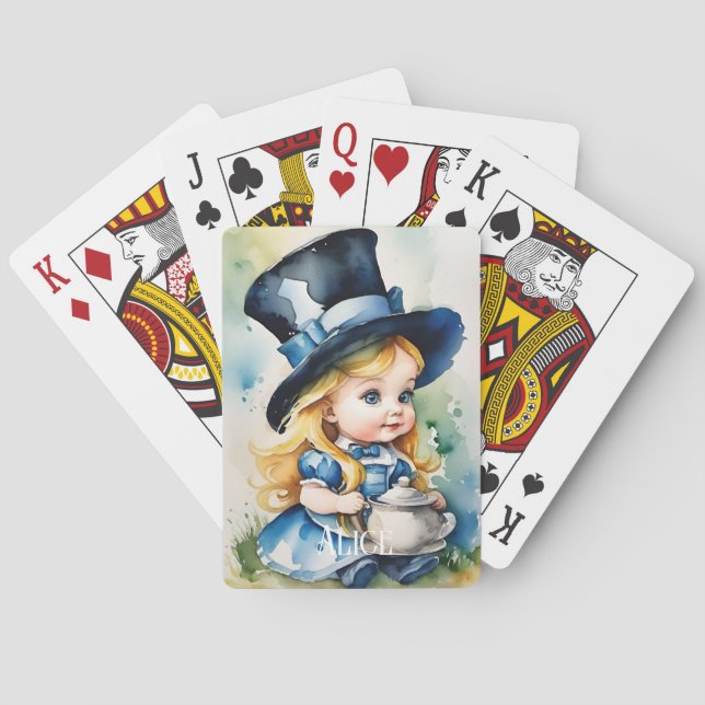 Jeu De Cartes Aquarelle Bébé Alice au pays des merveilles Jouer  (dos)