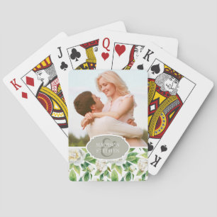 Jeu De Cartes Aquarelle blanche et feuille - Mariage