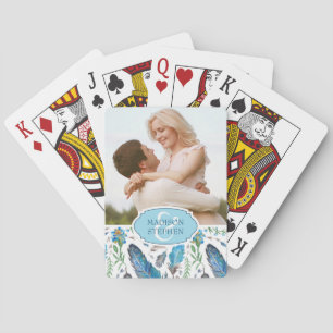 Jeu De Cartes Aquarelle bleu Boho Aztec - Photo Mariage
