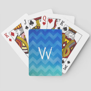 Jeu De Cartes Aquarelle bleu monogramme Ombre Zigzag