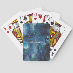 Jeu De Cartes Aquarelle bleue Galaxy Space Stars Nom