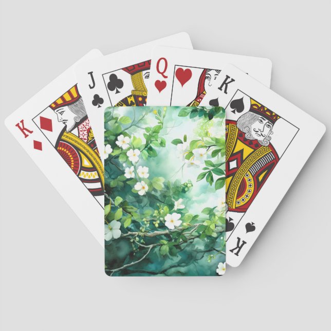 Jeu De Cartes Aquarelle botanique Fleurs blanches Feuilles verte (dos)