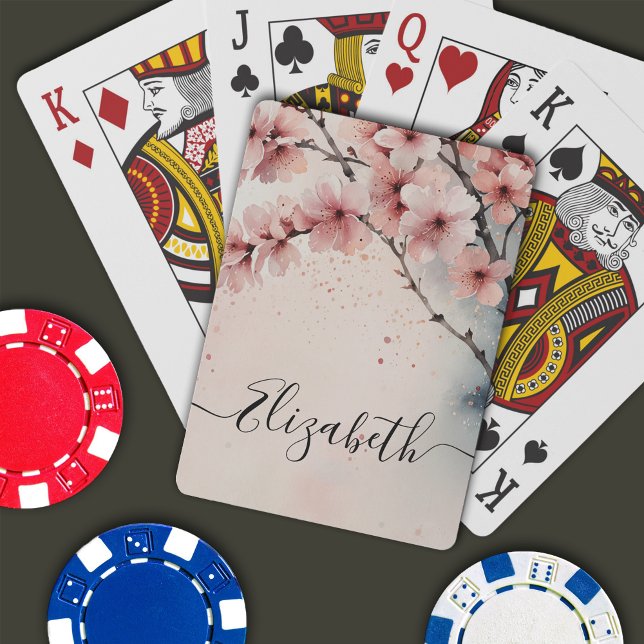 Jeu De Cartes Aquarelle Cerisier Fleur Fille Nom du script (Créateur téléchargé)
