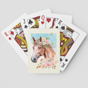 Jeu De Cartes Aquarelle Cheval et Fleurs Art