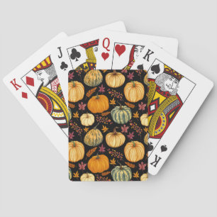 Jeu De Cartes Aquarelle Citrouilles : Automne Motif sans couture