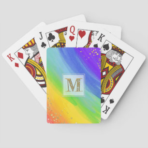 Jeu De Cartes Aquarelle claire Rainbow et Monogramme or