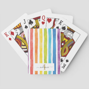 Jeu De Cartes Aquarelle claire Rainbow Strips Monogramme Script