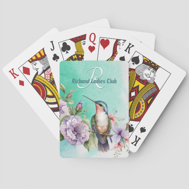 Jeu De Cartes Aquarelle Colibri et fleurs Personnalisé (dos)