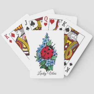 Jeu De Cartes Aquarelle Cute Ladybird Avec Fleurs Bleues Sauvage