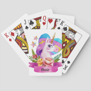 Jeu De Cartes Aquarelle Cute Unicorn Coeur Nom personnalisé