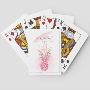 Jeu De Cartes Aquarelle d'Anniversaire des Ananas roses exotique