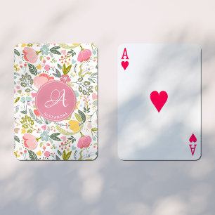 Jeu De Cartes Aquarelle de corail rose Motif Floral Nom du monog